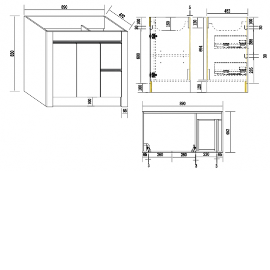 BC7 900mmx460mmx850mm Plywood Floor Standing Vanity with Ceramic Basin